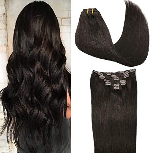 GOO GOO Hair Extensions Dark Brown Clip in Human Hair Extensions 120g Straight Natural Hair Extensions Thick Clip in Remy Extensions 20 Inch