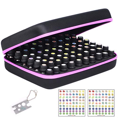Essential Oil Carrying Organizer Storage Case for 70 Roller Bottles 5/10/15/20ml Small bottles with Free Writable Labels Opener Holds Purple-13.2'Lx9.4'Wx3.7'H