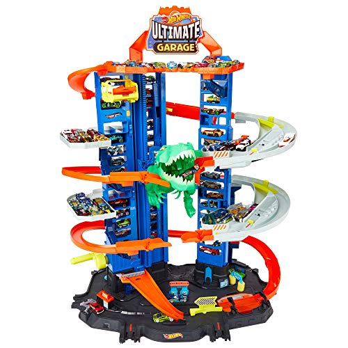 Hot Wheels City Robo T-Rex Ultimate Garage Multi-Level Multi-Play Mode Stores 100 Plus 1:64 Scale Cars Gift idea for Kids 3 and Older