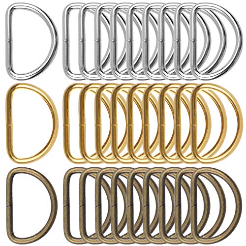 BronaGrand 60 Pieces 1inch Metal D Ring Semi-Circular D Ring for Hardware Bags Ring Hand DIY Accessories,3 Colors