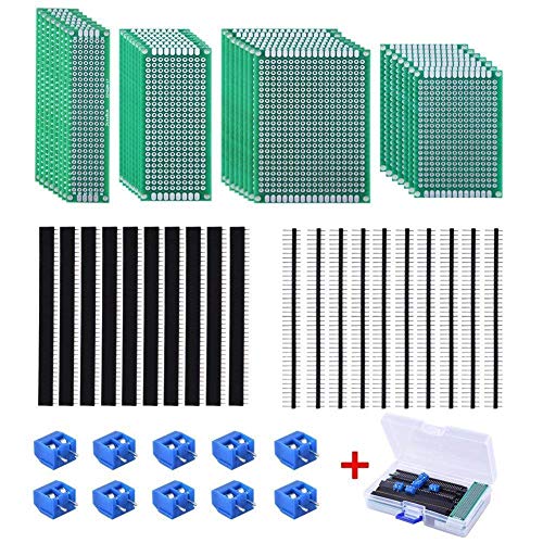 AUSTOR 30 Pcs Double Sided PCB Board Kit 4 Sizes Circuit Board with 20 Pcs 40 Pin 2.54mm Header Connector for DIY(Bonus: 10 Pcs Screw Terminal Blocks)