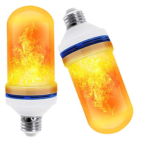 LED Flame Effect Light Bulbs,Upgraded 4 Modes Flame Light Bulbs with Gravity Sensor,E26 Base Fire Flickering Bulbs for Halloween,Thanksgiving Day, Christmas and Party Decoration (2 Pack)