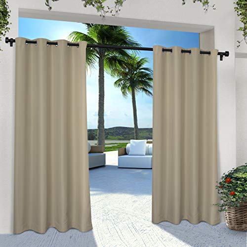 Exclusive Home Curtains Indoor/Outdoor Solid Cabana Grommet Top Curtain Panel Pair, 54x108, Taupe, 2 Count