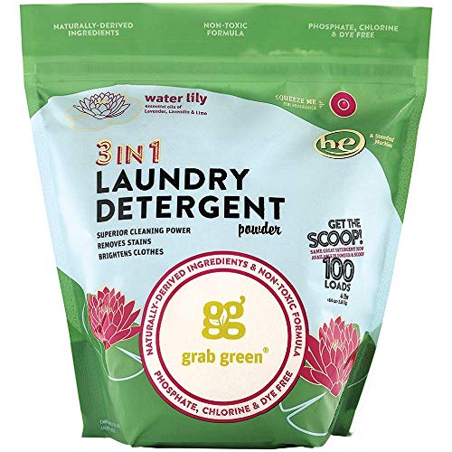 Grab Green Natural 3-in-1 Laundry Detergent Powder, Water Lily, 100 Loads