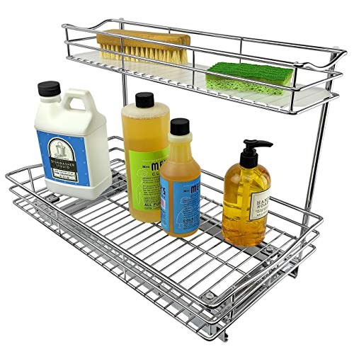 Lynk Professional Under Sink Cabinet Organizer Pull Out Two Tier Sliding Shelf, 11.5w x 21d x 14h-Inch, Chrome