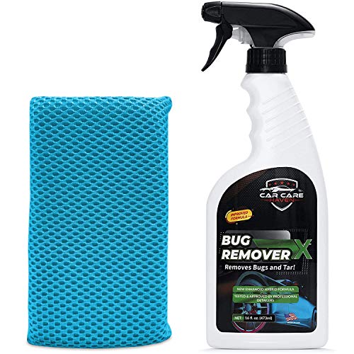 Car Care Haven Bug Remover X (Kit: 16oz + Microfiber Mesh Bug Sponge) Car Bug Remover & RV Bug Cleaner - Tar, Goo, Road Grime, Tree Sap, Bird Poop & Bug Remover Spray for Car, Bike, Truck, & More!