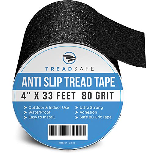 Anti Slip Grip Traction Tape by TreadSafe - Grip Tape for Stairs, Non Slip Tape, Traction Tread, Abrasive Adhesive for Steps (Black 4 Inch x 33 Foot Roll)