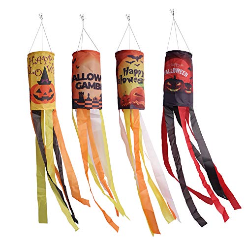 CHWARES 40 Inch Halloween Flag Windsock, Pumpkin Ghost Castle Halloween Windsock Flag Hanging Decoration Patio Lawn Garden Party(4, Orange)