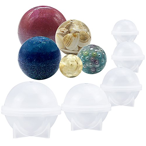 Funshowcase Sphere Round Silicone Mold for Resin Epoxy, Jewelry Making, Candle Wax, Homemade Soap, Bath Bomb 5-Piece Set