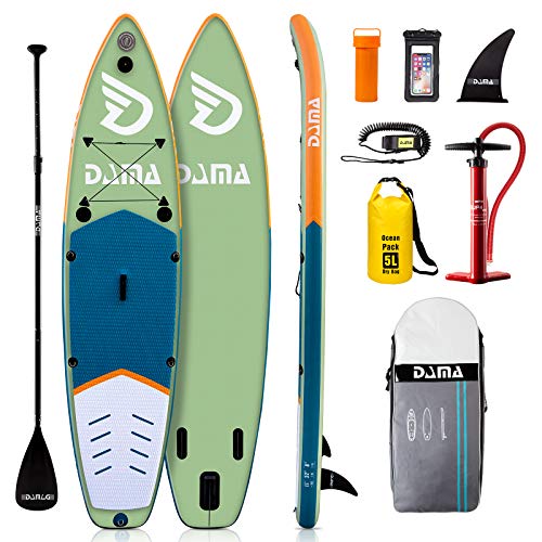 DAMA Inflatable Stand Up Paddle Board 11'x32 x6, Inflatable Yoga Board, 5L Dry Bags, Camera Seat, Travel Bag, Floating Paddle, Double Action Pump, Board Carrier, Durable & Stable for 3 People