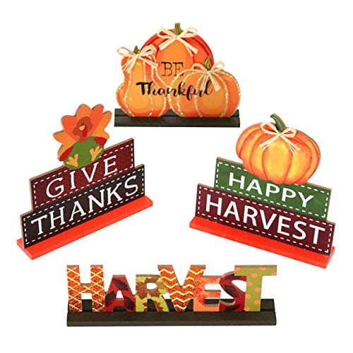 Hanizi 4 Pack Decorative Signs Wooden Centerpiece Signs Harvest Party Thanksgiving Table Decoration