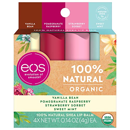 eos USDA Organic Lip Balm - Variety Pack Lip Care to Nourish Dry Lips 100% Natural and Gluten Free Long Lasting Hydration 0.14 oz 4 Pack