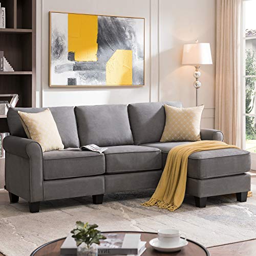 Nolany Reversible Sectional Sofa Couch for Small Apartment L Shape Sofa Couch 3-seat Sectional Corner Couch (Dusty Grey)