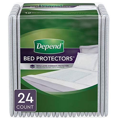 Depend Waterproof Bed Pads/Underpads for Incontinence, Disposable, 36' x 20.4', Overnight Absorbency, 24 Count (2 Packs of 12)