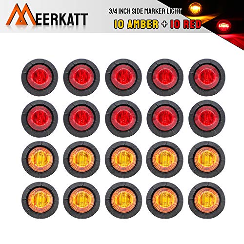 Meerkatt (Pack of 20) 3/4 Inch Mini Round 10 Amber + 10 Red LED Bullet Side Marker Clearance Lamp Indicator Light Flush Mount Kit Waterproof Camper Truck Boat Bus Pickup Trailer 12V DC Universal