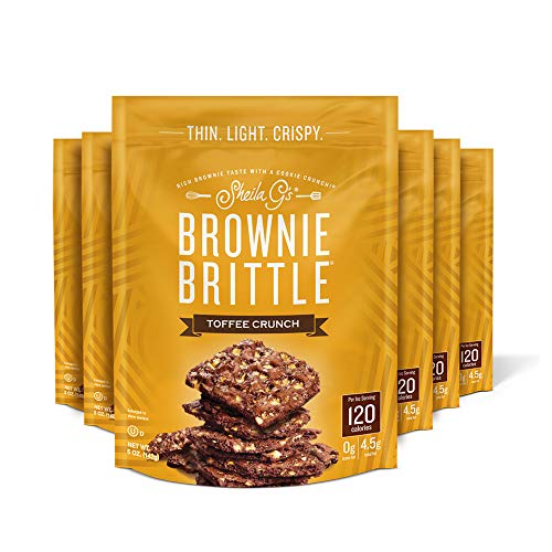 Sheila G's Brownie Brittle Toffee Crunch Sweet Crispy Snack-Low Calorie, Sweets & Treats Dessert, Healthy Chocolate, Thin Sweet Crispy Snack-Rich Brownie Taste with a Cookie Crunch- 5oz. Bag, 6 Pk
