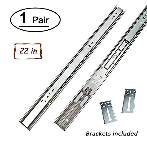 1 Pair 22 Inch Side/Rear Mount Soft Close Drawer Slides Full Extension 3 FOLD Drawer Glides - LONTAN 4502S3-22 Drawer Slides Bottom Mount Heavy Duty 100 LB Drawer Runners with Rear Mounting Brackets
