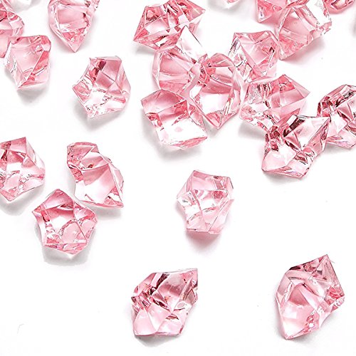 Pink Fake Crushed Ice Rocks, 150 PCS Fake Diamonds Plastic Ice Cubes Acrylic Clear Ice Rock Diamond Crystals Fake Ice Cubes Gems for Home Decoration Wedding Display Vase Fillers by DomeStar