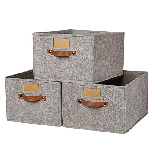 OLLVIA Large Fabric Storage Bins 3 Pack, 15.7x11.8x8.3 Foldable Storage Baskets with Labels, Decorative Storage Bins for Shelves, Rectangle Closet Baskets, Organizing Nursery for Home|Office