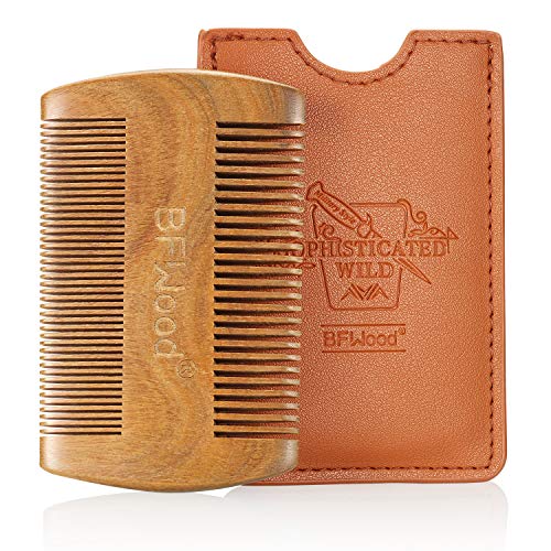 BFWood Pocket Beard Comb - Sandalwood Comb with Leather Case