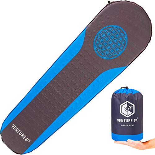 VENTURE 4TH Self Inflating Sleeping Pad - No Pump or Lung Power Required - Warm, Quiet and Supportive Mattress for a Comfortable Night's Sleep - Compact and Ultra Light Mat (Blue/Gray)