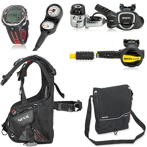 SEAC Guru Dive Computer Scuba Regulator BCD Package, Black, Large