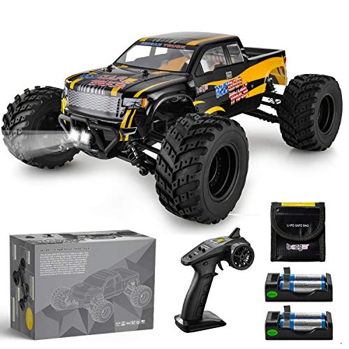 BEZGAR 1 Hobbyist Grade 1:12 Scale Remote Control Truck, 4WD High Speed 42 Km/h All Terrains Electric Toy Off Road RC Monster Vehicle Car Crawler with 2 Rechargeable Batteries for Boys Kids and Adults