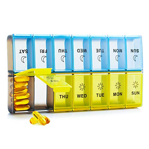 Extra Large Pill Organizer 2 Times a Day, Weekly Pill Box 7 Day, AM PM Pill Case Twice a Day, Vitamin Organizer Large Compartments Pill Container, Medicine Organizer Dispenser for Fish Oil Supplement