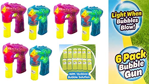 Oojami 6 Pack Bubble Gun Shooter with LED Lights Bubble Blaster Ideal for Party Favors, Indoor and Outdoor Toys, Birthday Gifts, Bubble Toys for Boys and Girls of All Ages