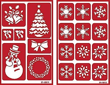 Over 'n' Over Reusable Self-Stick Etching Stencil for Glass (or Stamping) - Bundle of Two Sets - Christmas & Snowflakes