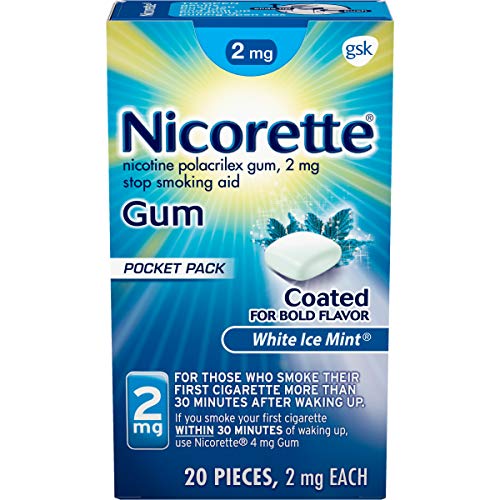 Nicorette 2mg Nicotine Gum to Quit Smoking - White Ice Mint Flavored Stop Smoking Aid, 20 Count