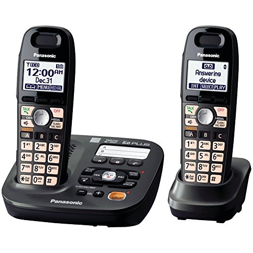 Panasonic DECT 6.0 Plus Cordless Amplified Phone with Digital Answering System Expandable to 6 Handsets Talking Caller ID – 2 Handsets Included (KX-TG6592T),Titanium Black