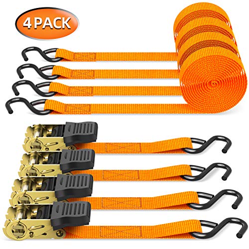 Ohuhu Ratchet Tie Down Straps - 4 Pack - 15 Ft - 500 Lbs Load Cap with 1500 Lb Breaking Limit, Cargo Car Truck Roof Rack Rachet Strap Set for Lawn Equipment, Moving Appliances, Motorcycle - Orange