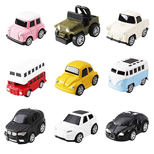 Happytime Pull Back Car Toy Set 9 Pcs Assorted Mini Die cast Vehicle City Car Playset for 3,4,5,6 Year Toddlers Kids Boys