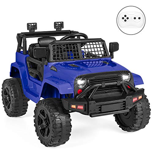 Best Choice Products 12V Kids Ride On Truck Car w/Parent Remote Control, Spring Suspension, LED Lights, AUX Port - Blue