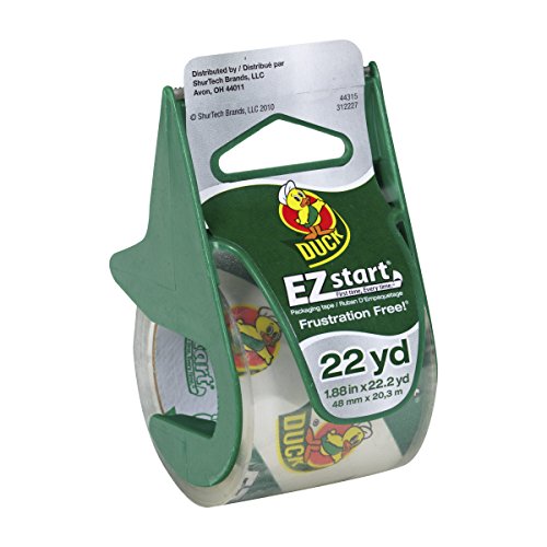 Duck Brand 393185 1.88 Inch by 22.2 Yard EZ Start Carton Sealing Tape with Dispenser, Clear