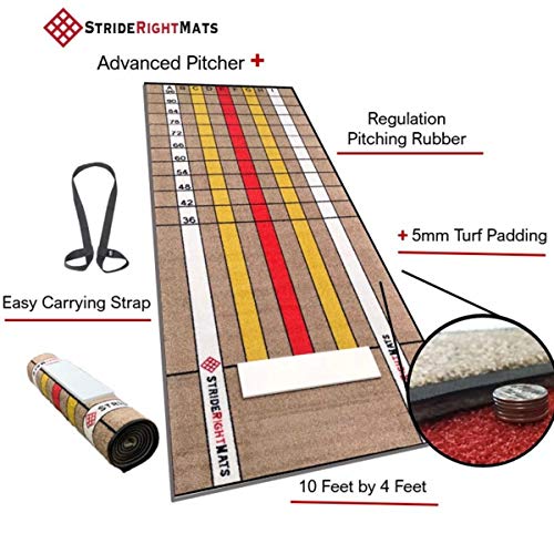 Baseball/Softball Dual Purpose Instructional Pitching Mat | Mound Overlay Stance & Stride Throwing Trainer with Power Lanes & Pitching Rubber | Advanced Pitcher | Stride Right Mats