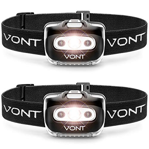 Vont 'Spark' LED Headlamp Flashlight (2 PACK) Super Bright Head Lamp Gear Suitable for Running, Camping, Hiking, Climbing, Fishing, Hunting, Jogging, Headlight with Red Light, Headlamps - Adults, Kids