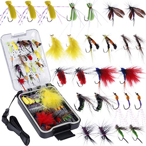 PLUSINNO Fly Fishing Flies Kit, 26/78Pcs Handmade Fly Fishing Gear with Dry/Wet Flies, Streamers, Fly Assortment Trout Bass Fishing with Fly Box