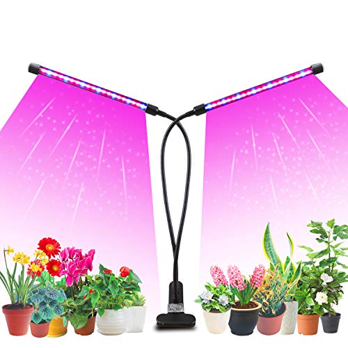 Likesuns Led Grow Light Plant Light 20W for Indoor Plants, Dual Head 40 LED 10 Dimmable Levels Timing Function 3/9/12H, Full Spectrum Plant Grow Light, 3 Switch Modes 360° Adjustable Gooseneck