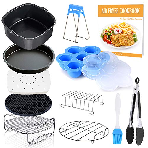 Square Air Fryer Accessories 11 pcs with Recipe Cookbook Compatible for Philips Air Fryer, COSORI and other Square AirFryers and Oven, Deluxe Deep Fryer Accessories Set of 12-6.5 inch