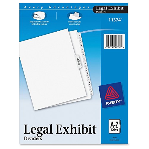 Avery-Style Premium Collated Legal Index Exhibit Dividers, A-Z and Table of Contents, Side-Tab, 8.5 x 11-Inches, 1 Set (11374), White