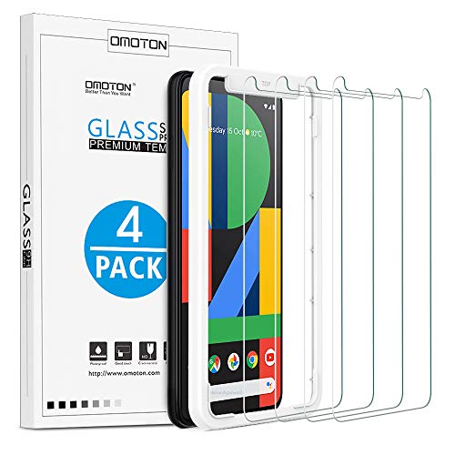 [4 Pack] OMOTON Google Pixel 4 XL Screen Protector, Tempered Glass Screen Protector for Google Pixel 4XL 2019 Released with/Alignment Frame/Scratch Resistant/Bubble Free