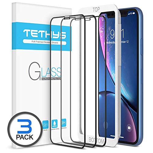 TETHYS Glass Screen Protector Designed for iPhone 11 / iPhone XR (6.1') [Edge to Edge Coverage] Full Protection Durable Tempered Glass Compatible iPhone XR/11 [Guidance Frame Include] - Pack of 3