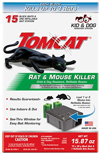 Tomcat Rat and Mouse Killer Child and Dog Resistant Refillable Station, 1 Station with 15 Baits