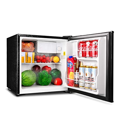 TACKLIFE Mini Refrigerator, 1.6 Cu Ft Compact Fridge with Freezer, Single Door, Super Quiet, Steel, Black, for Dorm, Office, Garage, Camper, Basement- MPBFR161