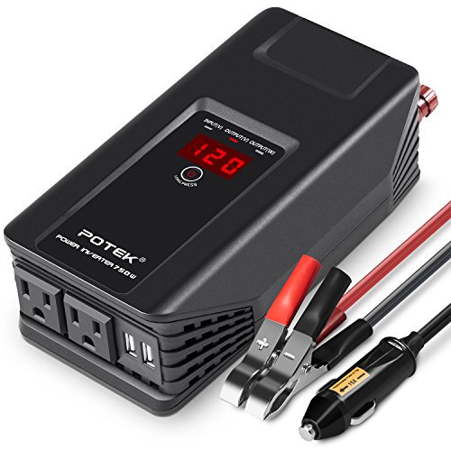 POTEK 750W Power Inverter 12V DC to 110V AC Car Adapter with Two USB and AC Charging Ports for Laptop,Tablet, Smartphone,Camera and More
