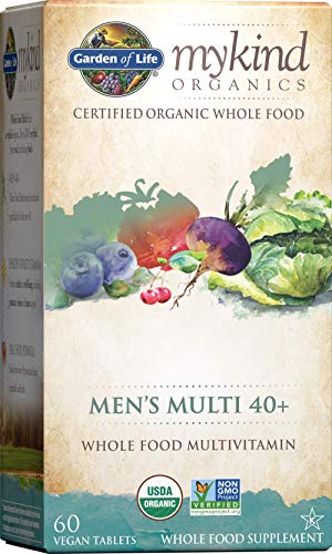 Garden of Life mykind Organics Whole Food Multivitamin for Men 40+, 60 Tablets, Vegan Mens Multi for Health, Well-being Certified Organic Whole Food Vitamins, Minerals for Men Over 40, Mens Vitamins