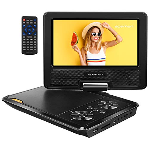 APEMAN 9.5'' Portable DVD Player with 7.5'' HD Swivel Screen, 6 Hours Rechargeable Battery for Kids and Car, Support SD Card/USB/CD/DVD/Sync TV and Region Free