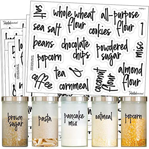 Talented Kitchen 157 Script Pantry Labels – 157 Mega Set – Food Label Sticker, Water Resistant Food Labels. Preprinted Stickers Decals Jars Pantry Organization Storage (Set of 157 –Mega Script Pantry)
